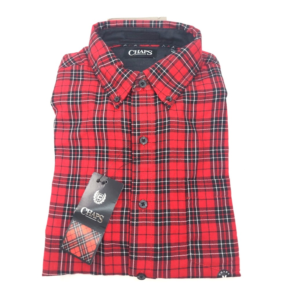 New Chaps Mens Red Tartan Flannel Shirt Sz M